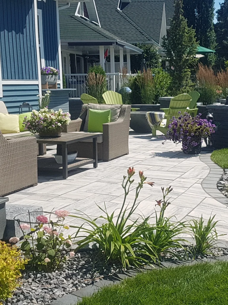 patio pad with two separate seating areas overlooking Sylvan Lake