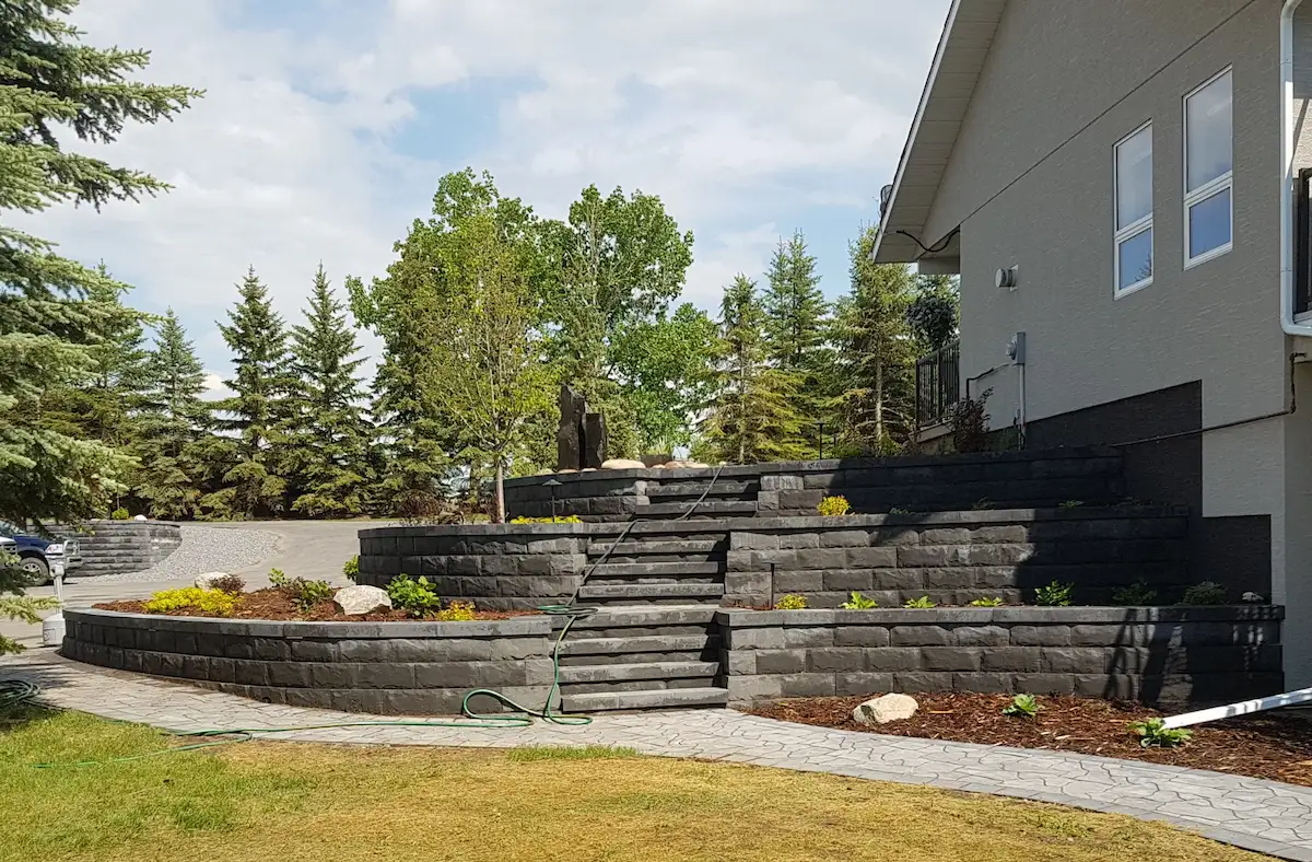 Newly built steps and 3 tiered flower beds